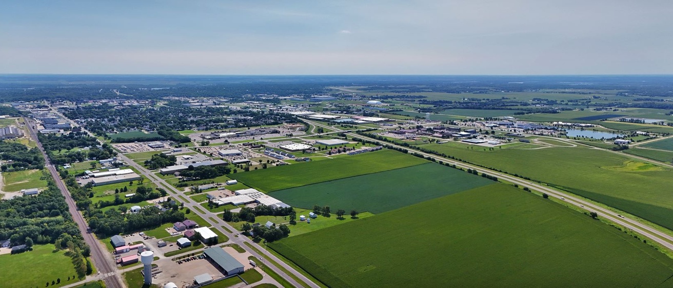 an aerial view of the city of West Burlington, Iowa
