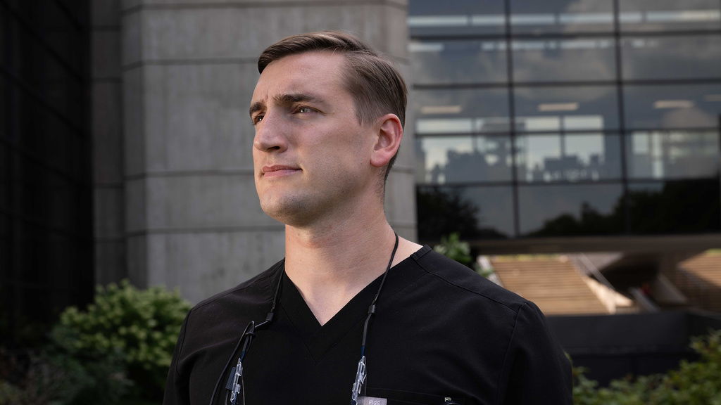 A man looking up into the distance