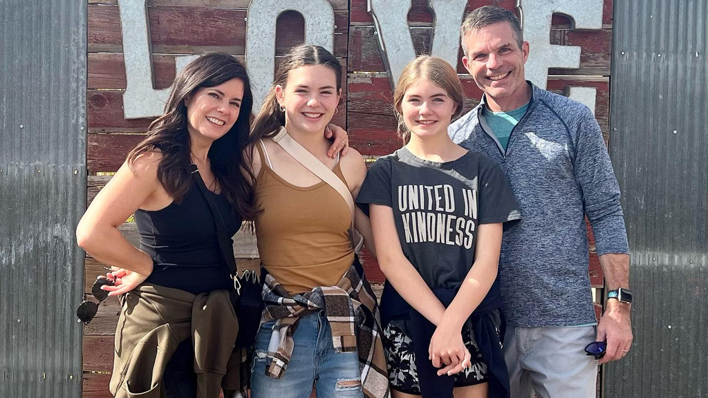 Amy Shriver with her daughters and husband