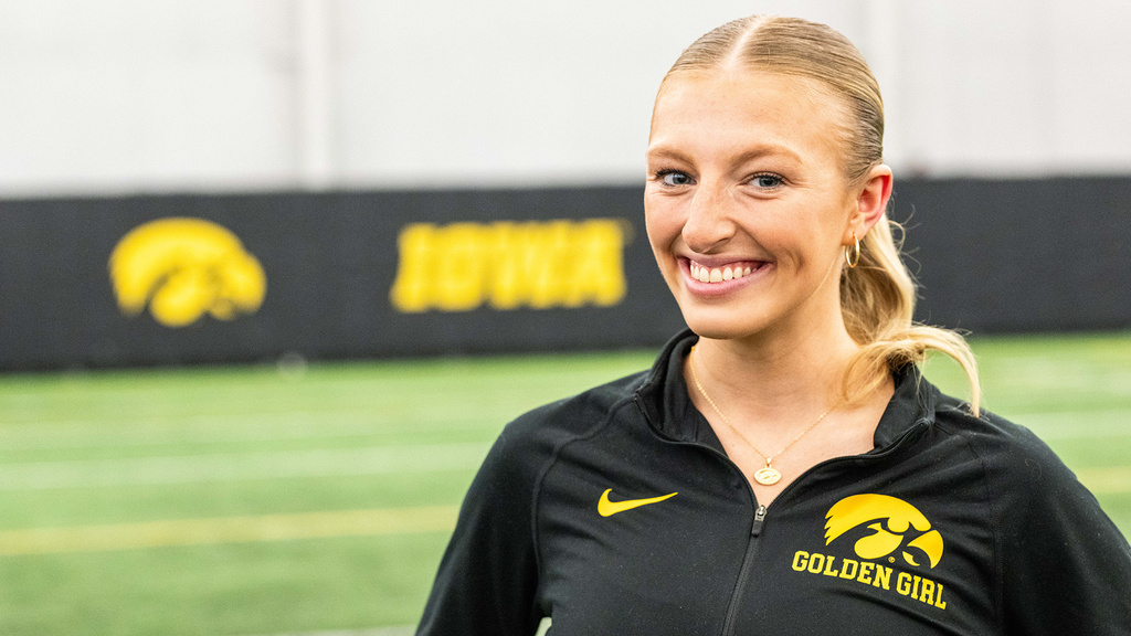 Ella McDaniel, who served at the University of Iowa's Golden Girl for four years, will graduate in spring 2025 with a a BS in exercise science on the pre-athletic training track.