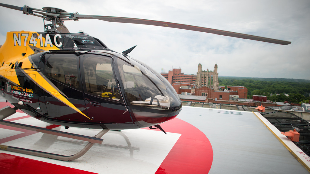 an AirCare helicopter on the pad