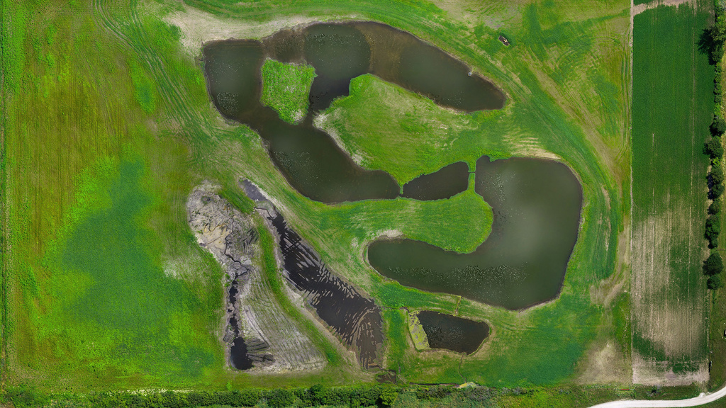 an aerial image of a lake