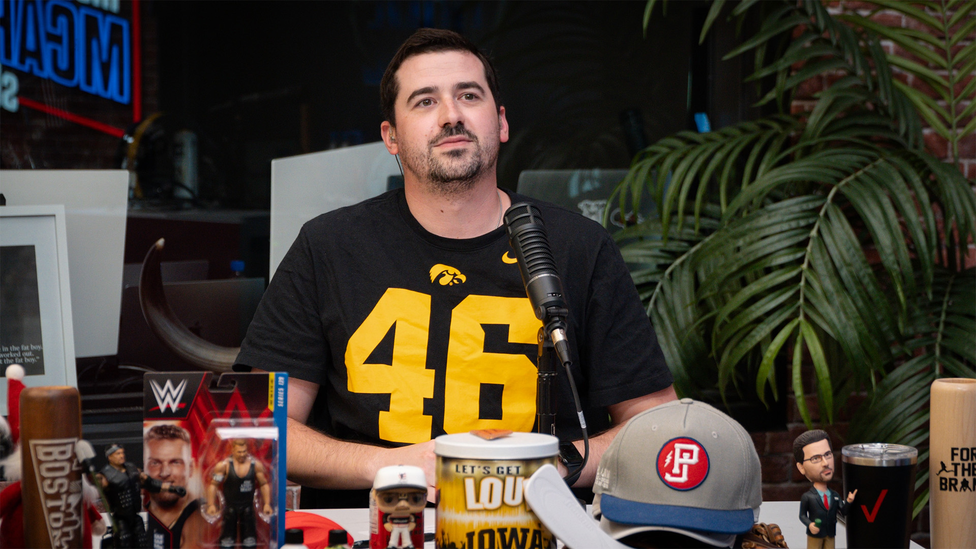University of Iowa alumnus Ty Schmit on the set of the Pat McAfee Show, which he produces
