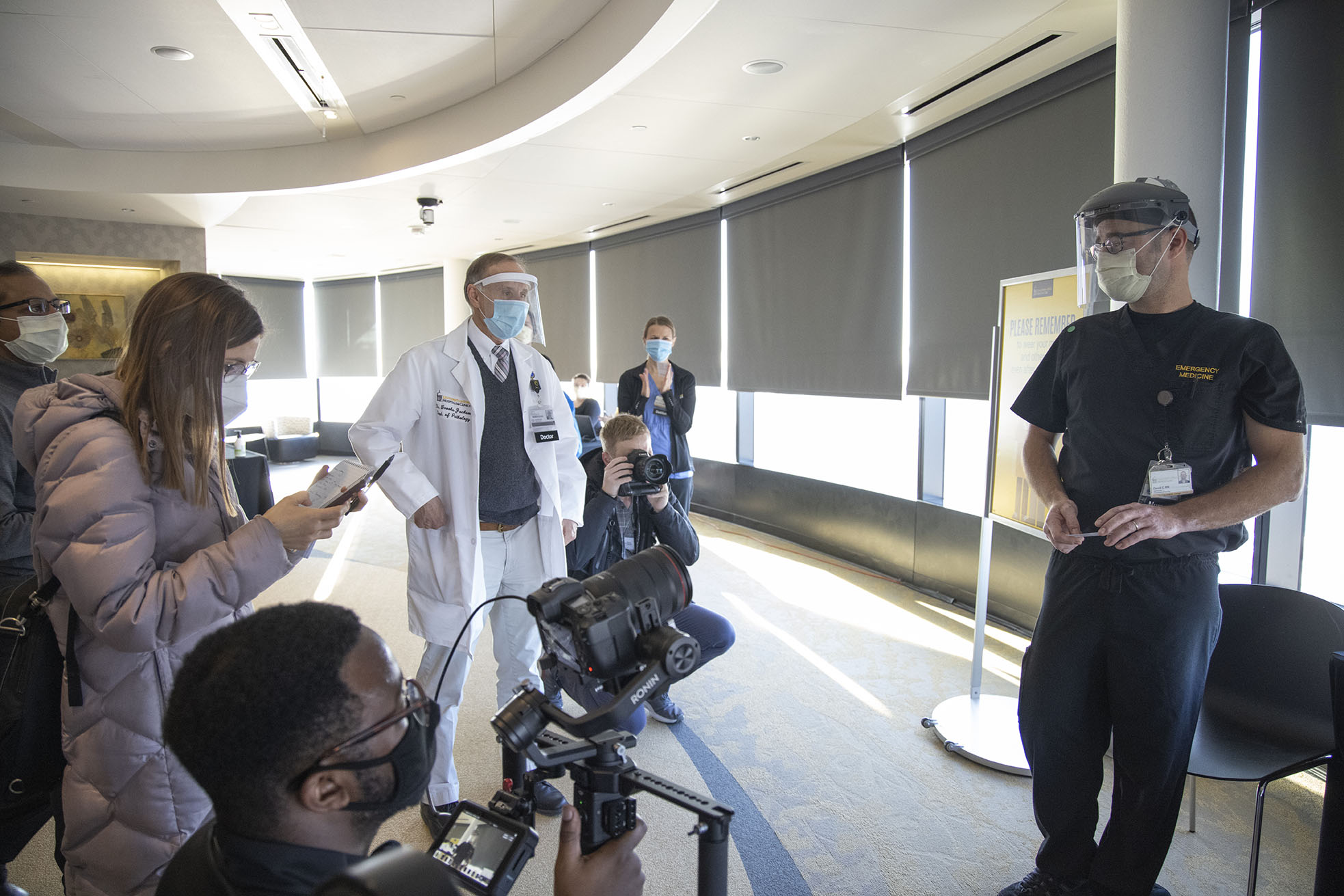 David Conway, RN, a nurse in the emergency department at University of Iowa Hospitals & Clinics, was the first to receive the Pfizer-BioNTech COVID-19 vaccine at the University of Iowa Stead Family Children’s Hospital on Monday, Dec. 14, 2020.